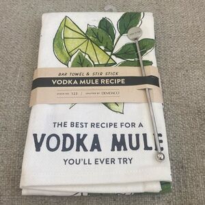 NEW. Demdaco Vodka Mule Recipe Tea Towel & Stir Stick. 17 X 28”.